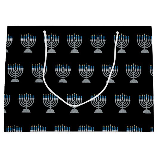 6. Nacht Hanukkah Glitzer Große Geschenktasche Große Geschenktüte (Vorderseite)