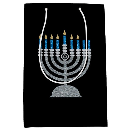 6. Nacht Hanukkah Glitzer Mittlere Geschenktasche Mittlere Geschenktüte (Vorderseite)