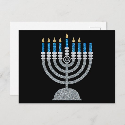 6. Nacht Hanukkah Glitzer Postkarte (Vorne/Hinten)