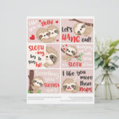 6 Niedliche Sloth Kids-Klassenzimmer Valentine-Tag Briefbogen (Stehend Vorderseite)