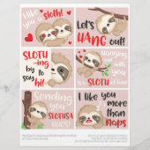 6 Niedliche Sloth Kids-Klassenzimmer Valentine-Tag Briefbogen (Vorderseite)