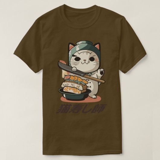 6 niedlicher Sushi-Koch Neko Sushi Master T-Shirt (Design vorne)