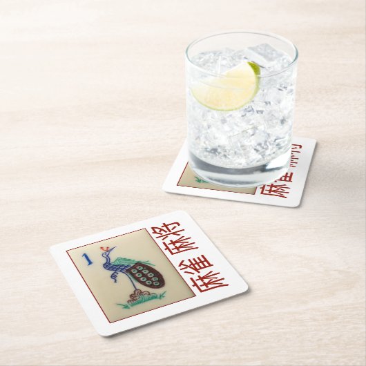 6 PapierUntersetzer - Pfaufliese mit 麻雀麻将 Rechteckiger Pappuntersetzer (Vor Ort)