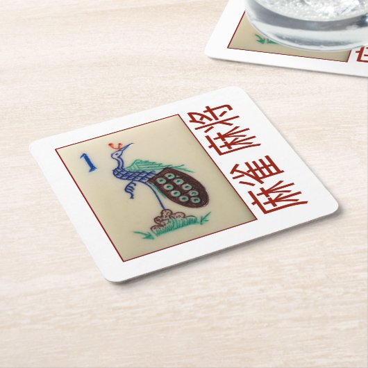 6 PapierUntersetzer - Pfaufliese mit 麻雀麻将 Rechteckiger Pappuntersetzer (angewinkelt)