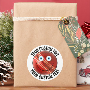 6 Personalisierter Cricket Ball Text Custom Happy  Runder Aufkleber