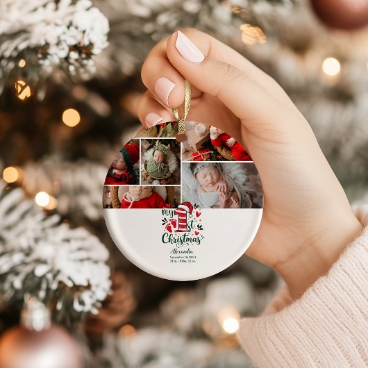 6 Photo Candy Cane Baby 1st Christmas Keramik Ornament