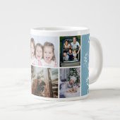 6 Photo Collage Foliage Blue Christmas Family Jumbo-Tasse (Vorderseite Rechts)