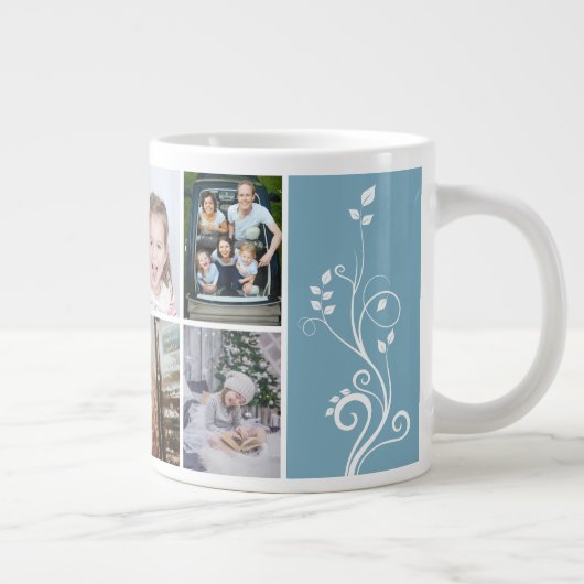 6 Photo Collage Foliage Blue Christmas Family Jumbo-Tasse (Rechts)