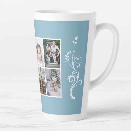 6 Photo Collage Foliage Blue Christmas Family Milchtasse (Rechts)