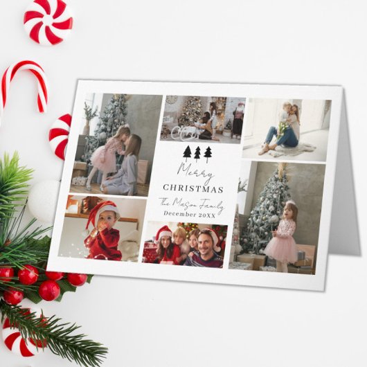6 Photo Family Christmas Card Trees Design Dankeskarte