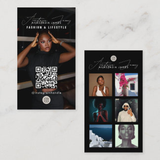 6 Photo Feed Grid Social Media QR Code Black Visitenkarte