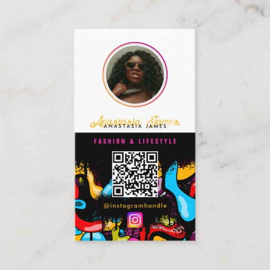 6 Photo Feed Grid Social Media QR Code Hip Hop Visitenkarte (Vorderseite)