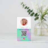 6 Photo Feed Grid Social Media QR Code Holographic Visitenkarte (Stehend Vorderseite)