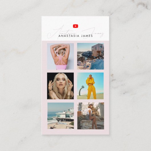 6 Photo Feed Grid Vlogger Channel QR Code Visitenkarte (Rückseite)