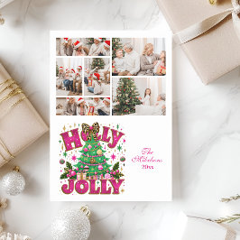6 Photo Glitter Leopard Bow Holly Jolly Feiertagskarte