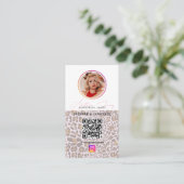 6 Photo Grid Social Media QR Code Leopard Print Visitenkarte (Stehend Vorderseite)