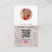 6 Photo Grid Social Media QR Code Leopard Print Visitenkarte (Vorderseite)
