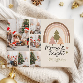 6 Photo Retro Neutral Rainbow Merry & Bright  Feiertagskarte