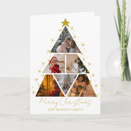 6 Photo Tree Shape Christmas Card Karte (Vorderseite)