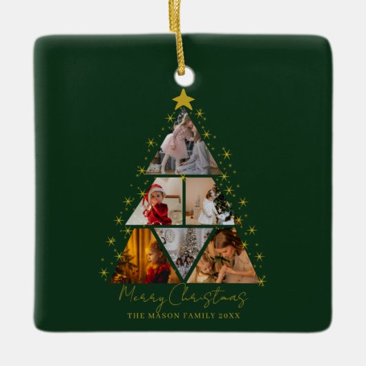 6 Photo Tree Shape Christmas memory Keramikornament (Vorderseite)