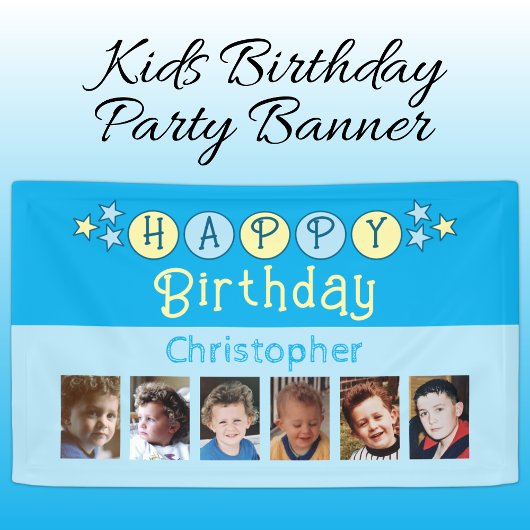 6 photos happy birthday name kids blue party banner