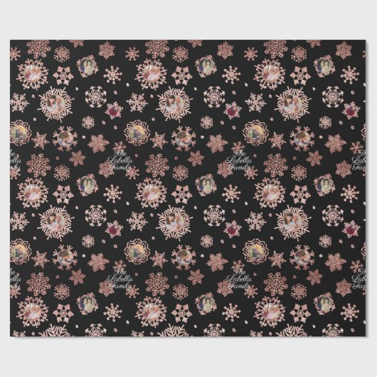 6 Pic Custom Rose Gold Glitzer Snowflakes Blk Gesc Geschenkpapier (Flach)