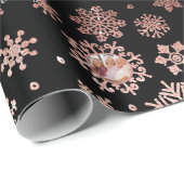 6 Pic Custom Rose Gold Glitzer Snowflakes Blk Gesc Geschenkpapier (Rolleneckpunkt)