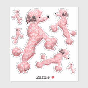 6 Pink Tancing Poodle Dog Aufkleber