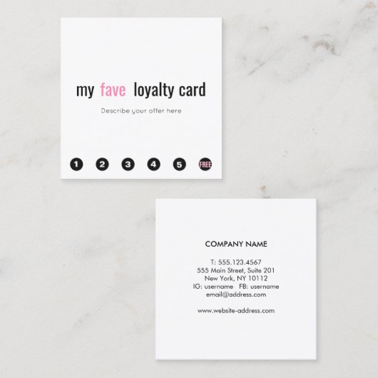 6 Punch Pink Beauty Salon Kundenkarte Treuekarte (Vorne/Hinten)