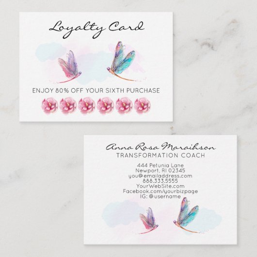 *~* 6 Punch Pink Blue Dragonfly Loyalty Card Treuekarte (Vorne/Hinten)