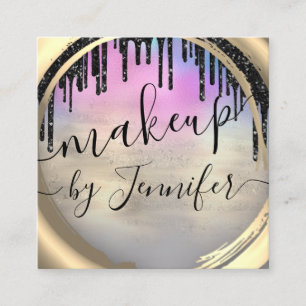 6 Punches Hair Lash Makeup Studio Pink Gold Blue Quadratische Visitenkarte
