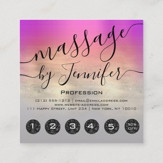 6 Punches Massage Wellness-Center Wellness Studio Quadratische Visitenkarte (Rückseite)