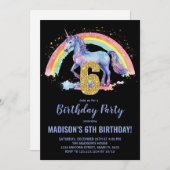 6. Rainbow Unicorn Geburtstag Einladungen (Vorne/Hinten)