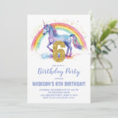 6. Rainbow Unicorn Geburtstag Einladungen (Stehend Vorderseite)