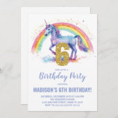 6. Rainbow Unicorn Geburtstag Einladungen (Vorne/Hinten)