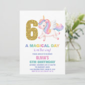6. Rainbow Unicorn Geburtstag Einladungen (Stehend Vorderseite)
