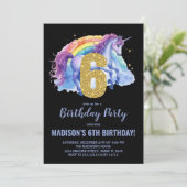 6. Rainbow Unicorn Geburtstag Einladungen (Stehend Vorderseite)