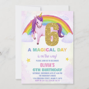 6. Rainbow Unicorn Geburtstag Einladungen Cloud