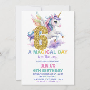 6. Rainbow Unicorn Geburtstag Einladungen Fliegen