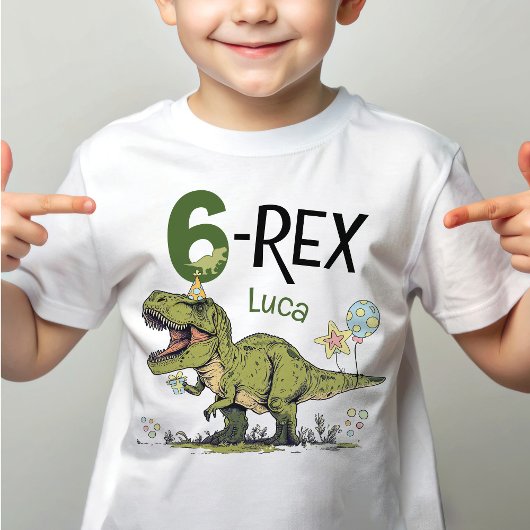 6-Rex Cute Dinosaur Theme 6th Birthday Party Name  T-Shirt