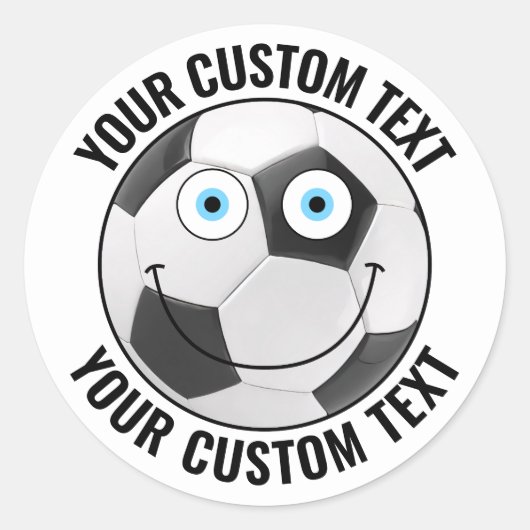 6 Soccer Ball Personalisiert Text Custom Happy Fac Runder Aufkleber (Vorderseite)