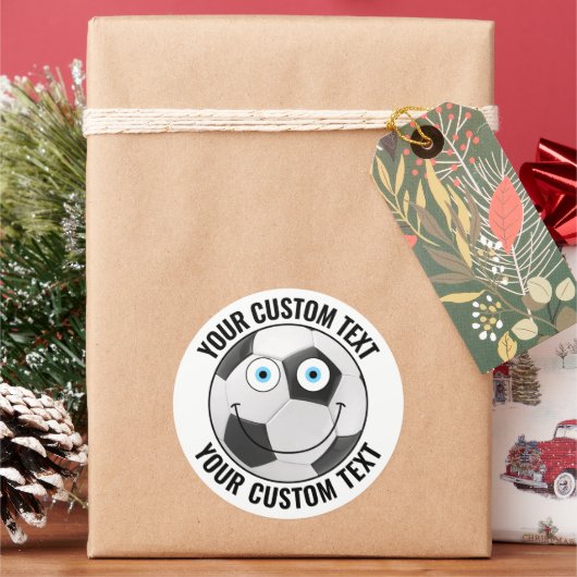 6 Soccer Ball Personalisiert Text Custom Happy Fac Runder Aufkleber (Feiertag)