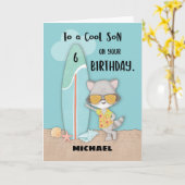 6 Son Birthday Beach Funny Cool Raccoon Karte (Gelbe Blume)