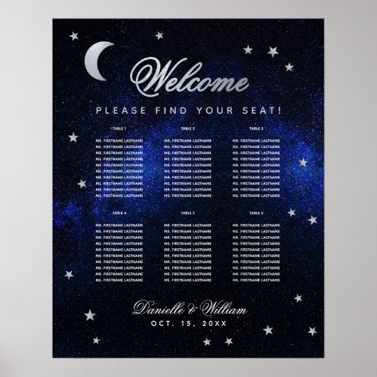 6 Tabelle Celestis Wedding Stars Moon Seating Char Poster (Vorne)