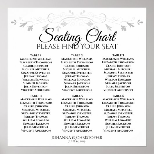 6 Tabelle Chic Silver Blühe Hochzeitsstift Poster (Vorne)