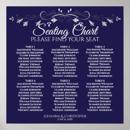 6 Tabelle Chic Silver & Navy Hochzeitsdiagramm Poster