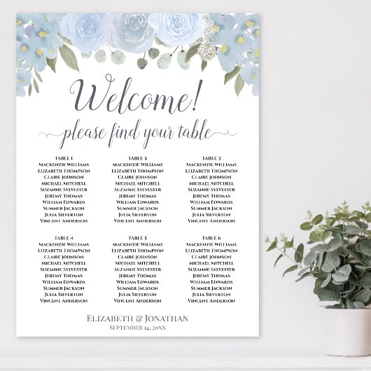 6 Tabelle Dusty Blue Floral Wedding Chart Poster