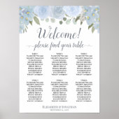 6 Tabelle Dusty Blue Floral Wedding Chart Poster (Vorne)