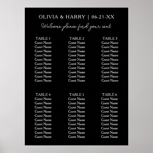 6 Tabelle | Elegante moderne Hochzeitssitzkarte Poster (Vorne)