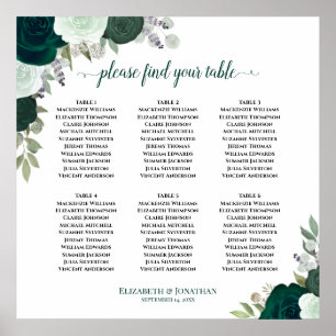 6 Tabelle Emerald Green Floral Wedding Chart Poster